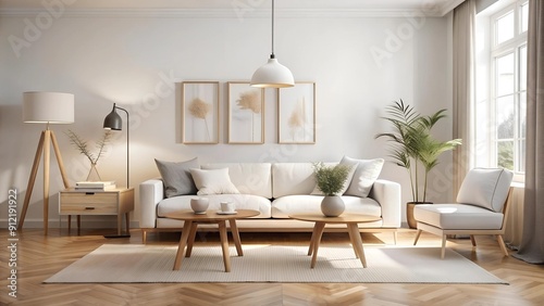 Serene Scandinavian Minimalism  A Symphony of White and Wood  Generative AI