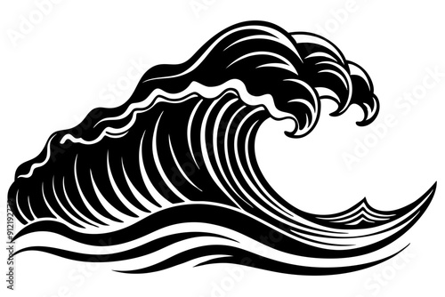  Ocean Wave Silhouette, Sea Wave Vector illustration