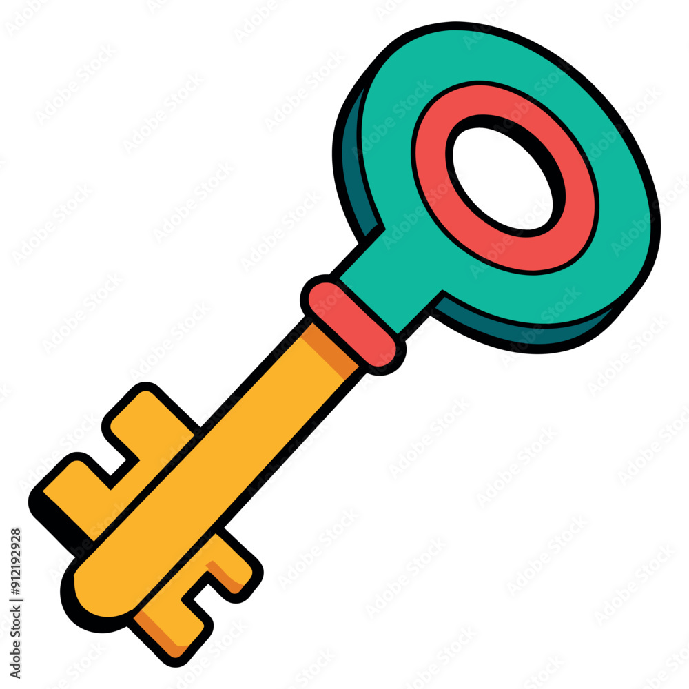Cartoon illustration of a yellow and teal key. Vector illustration Cartoon illustration of a yellow and teal key. Vector illustration