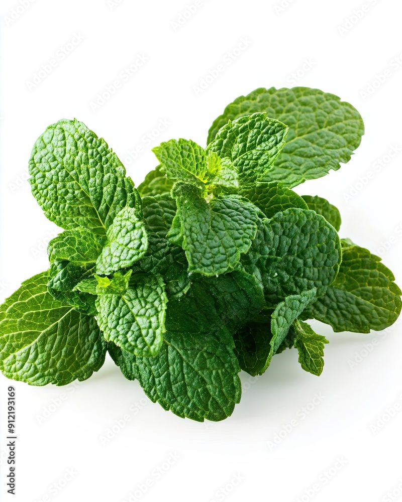 Fresh Green Mint Leaves Isolated on White Background Fresh Green Mint Leaves Isolated on White Background