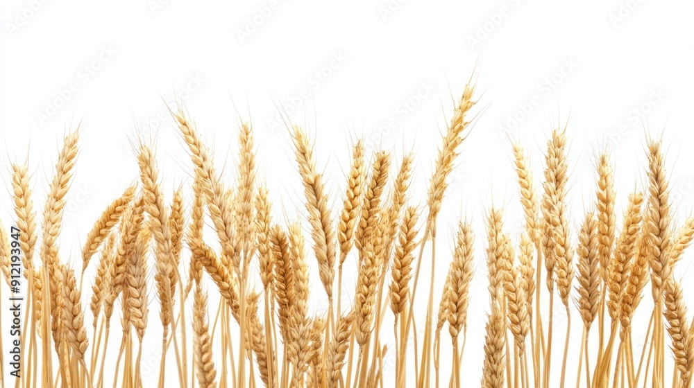 Golden Wheat Stalks on a White Background Golden Wheat Stalks on a White Background