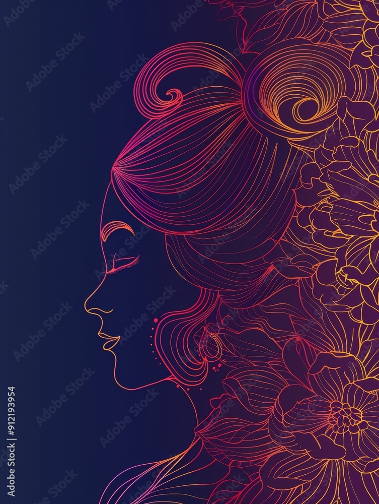 Elegant Woman in Line Art with Flowers - A beautiful woman with her eyes closed, surrounded by intricate line art flowers. The image symbolizes grace, beauty, serenity, nature, and femininity. Elegant Woman in Line Art with Flowers - A beautiful woman with her eyes closed, surrounded by intricate line art flowers. The image symbolizes grace, beauty, serenity, nature, and femininity.