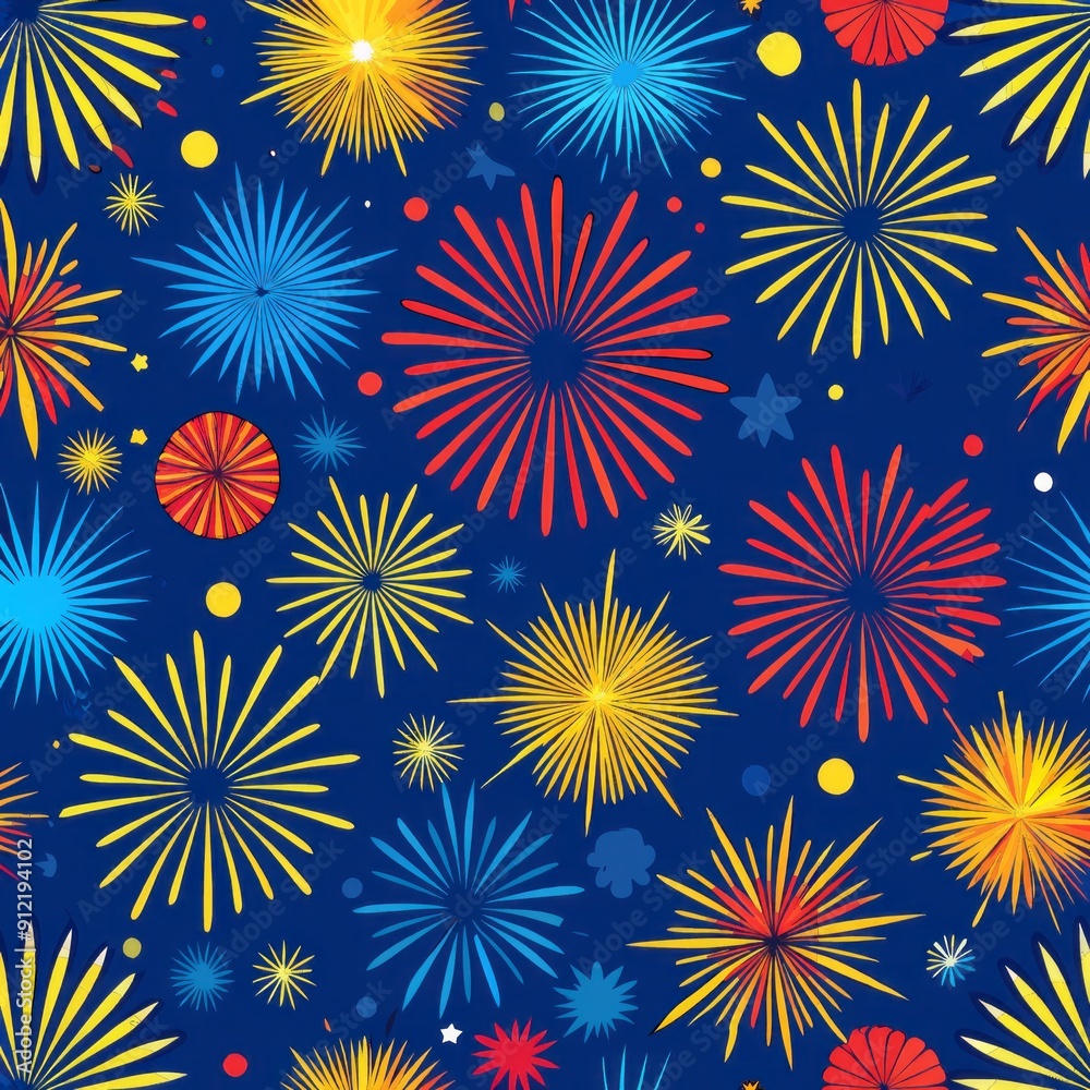 Seamless pattern of celebratory fireworks bursting in the sky Seamless pattern of celebratory fireworks bursting in the sky
