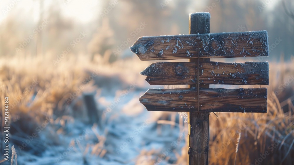Naklejka premium Wooden Signpost in Frosted Landscape
