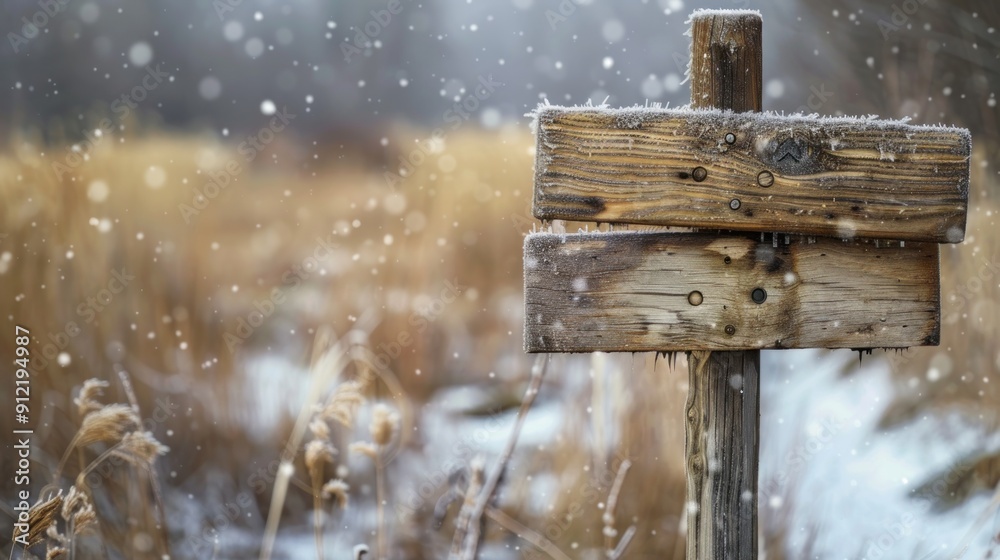 Naklejka premium Wooden Signpost in a Snowy Field