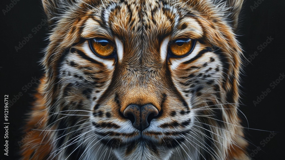 Fototapeta premium This wildlife painting captures the intense piercing gaze of a majestic tiger revealing its fierce predatory instincts and captivating presence in the wild