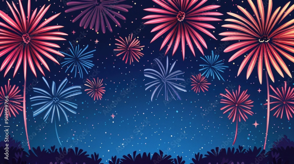 Mesmerizing of a bright vibrant fireworks display lighting up the enchanting night sky with a dazzling array of colorful sparks patterns and bursts of light against a starry backdrop Mesmerizing of a bright vibrant fireworks display lighting up the enchanting night sky with a dazzling array of colorful sparks patterns and bursts of light against a starry backdrop