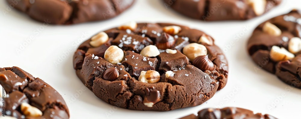 Chocolate hazelnut cookie with a hazelnut topping, isolated on white, rich and indulgent Chocolate hazelnut cookie with a hazelnut topping, isolated on white, rich and indulgent