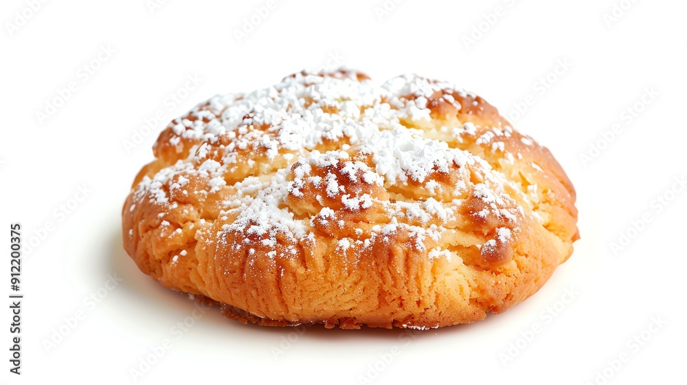 Coconut lime cookie with a powdered sugar dusting, closeup, isolated on white, tropical and delicious Coconut lime cookie with a powdered sugar dusting, closeup, isolated on white, tropical and delicious