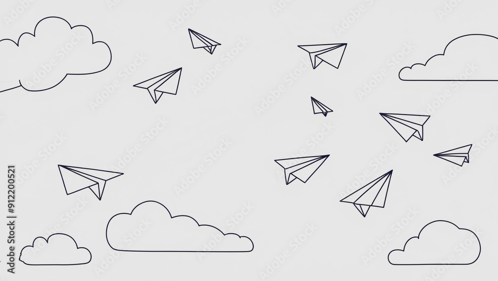 Clouds and paper planes seamless pattern