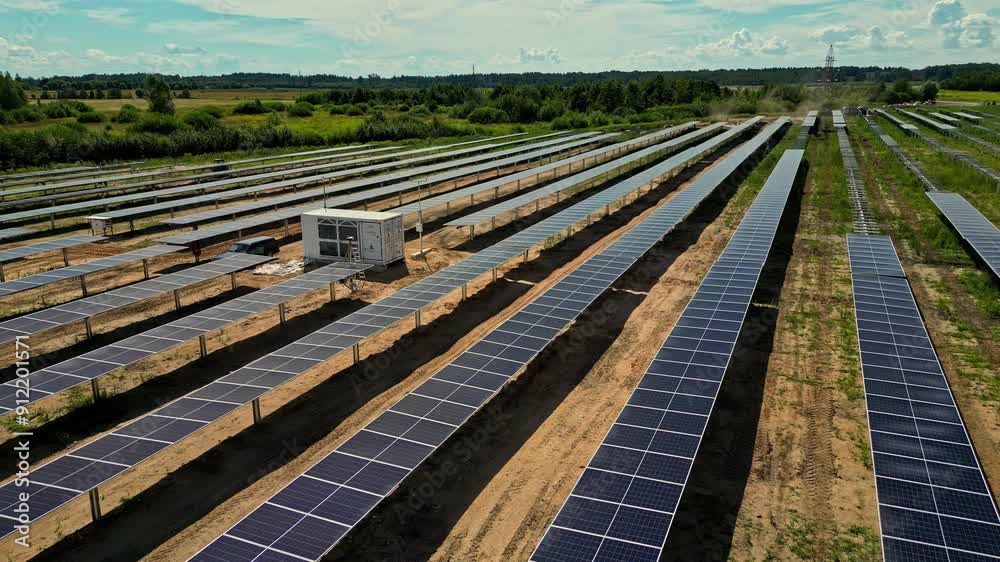 Industrial green energy sun farm eco friendly, under construction site Industrial green energy sun farm eco friendly, under construction site