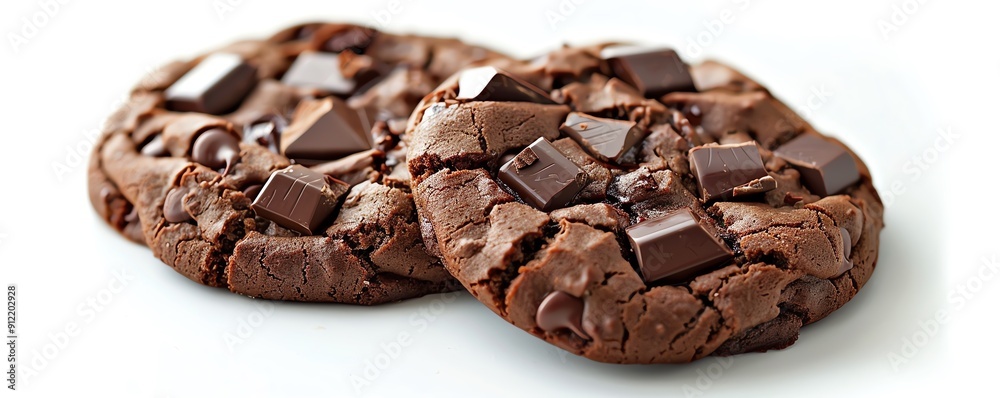 Double chocolate cookie with chunks of dark chocolate, isolated on white, rich and indulgent Double chocolate cookie with chunks of dark chocolate, isolated on white, rich and indulgent