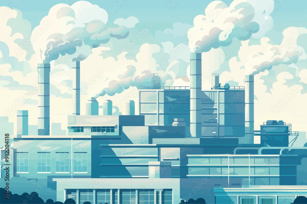 Obraz premium vector Factory building with smoke
