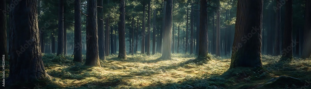 Sunbeams in a Dense Forest - Realistic 3D Illustration
