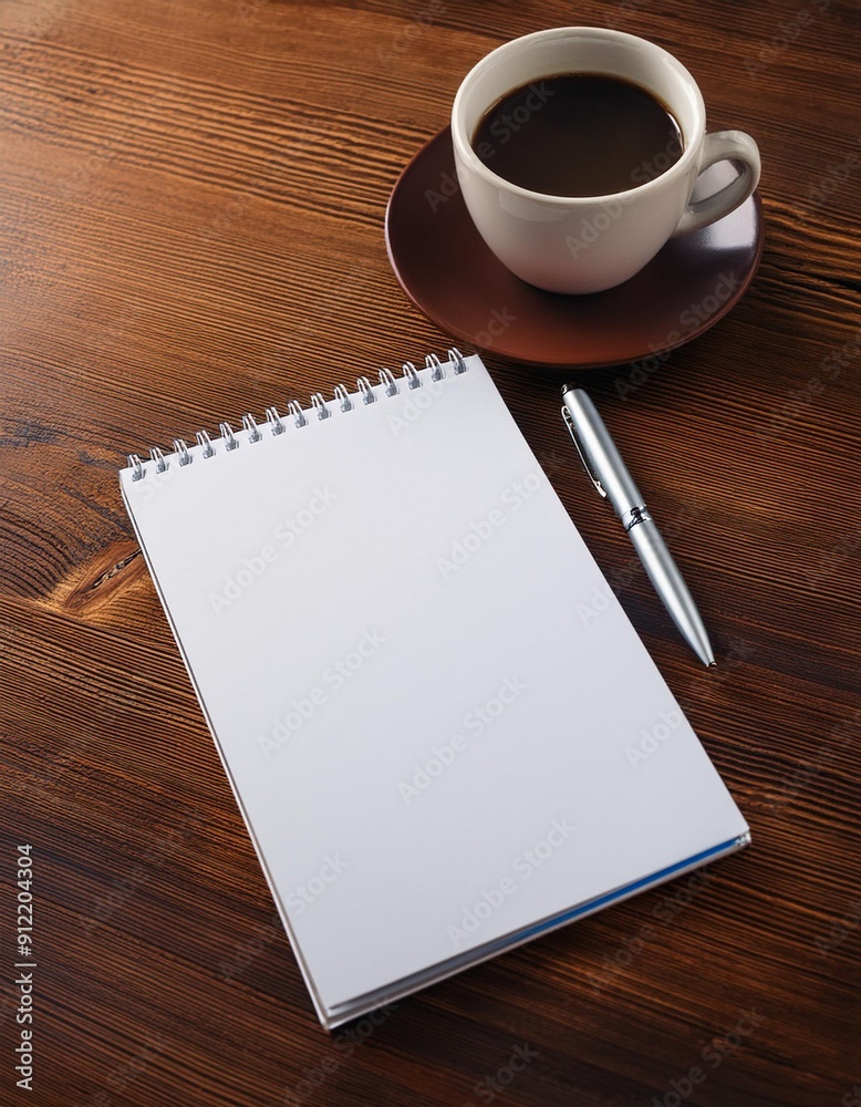 Classic Desk: Notepad, Coffee Cup, and Pen Mock-Up Classic Desk: Notepad, Coffee Cup, and Pen Mock-Up
