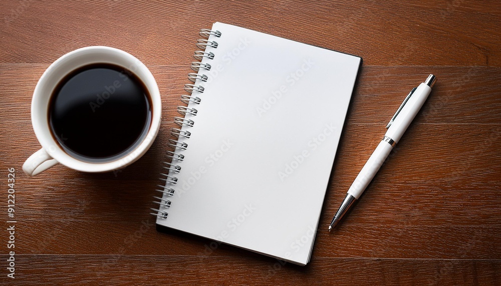 Office Vibes: Notepad and Coffee on Wooden Table Office Vibes: Notepad and Coffee on Wooden Table