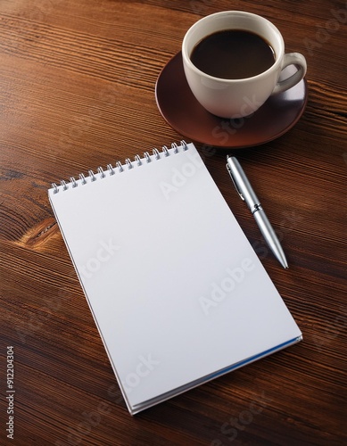 Classic Desk: Notepad, Coffee Cup, and Pen Mock-Up