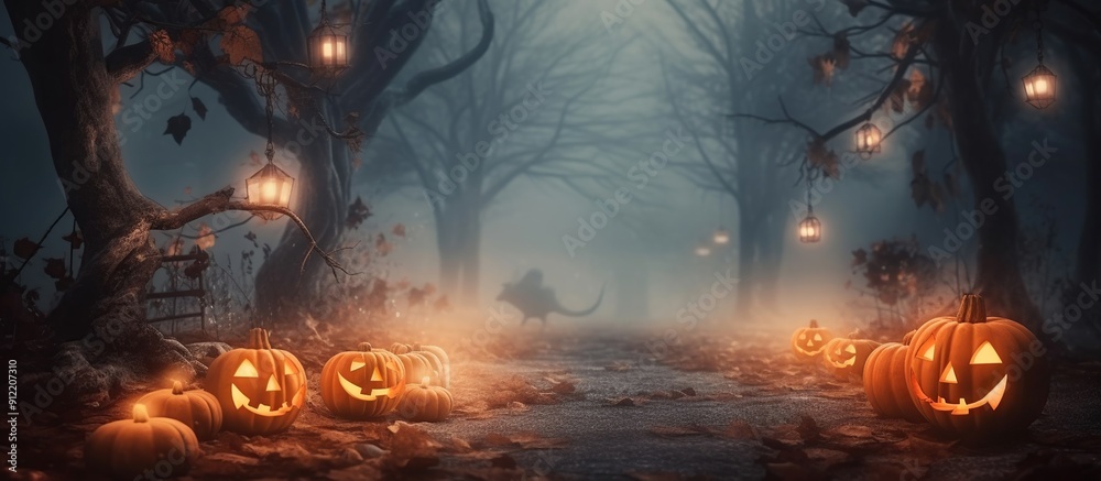 Halloween Jack-o'-lanterns in Forest Halloween Jack-o'-lanterns in Forest