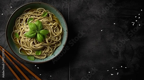 Green tea soba noodles. Classic Basil Pasta