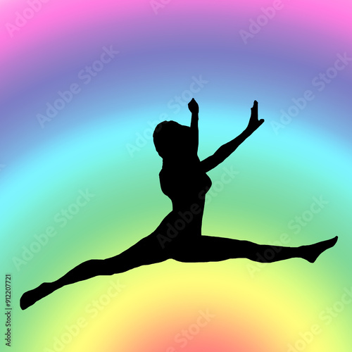 illustration saut joie plaisirs fond arc en ciel