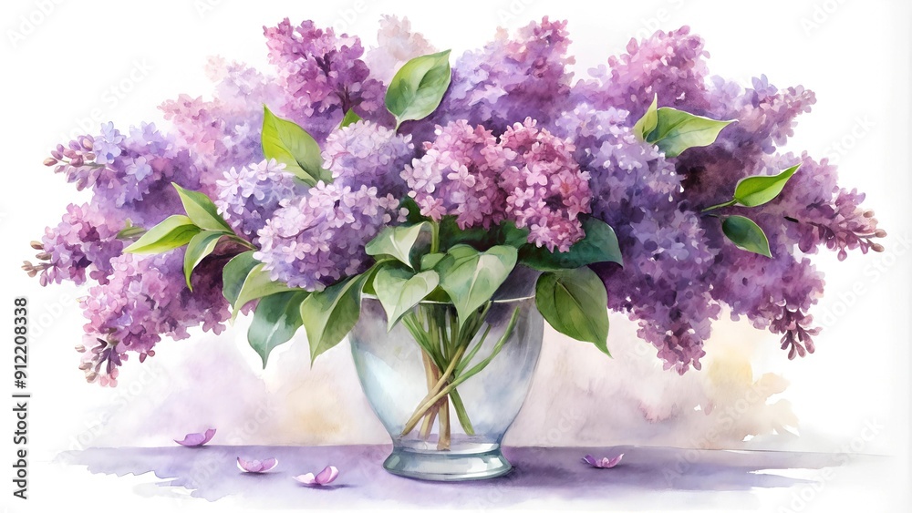 Vibrant Lilac Blooms in a Classic Vase: A Watercolor Masterpiece AI generated Vibrant Lilac Blooms in a Classic Vase: A Watercolor Masterpiece AI generated