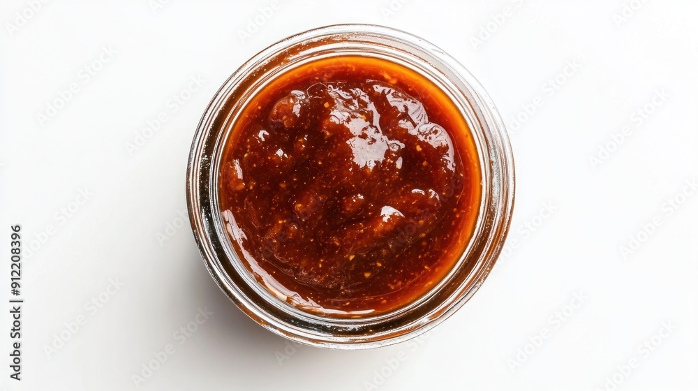 A Glass Jar of Red Jam, Top View A Glass Jar of Red Jam, Top View