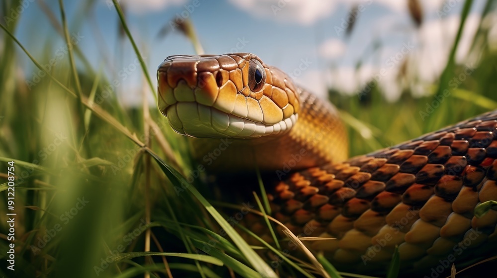 Obraz premium Low angle shot captures snake slithering through grass