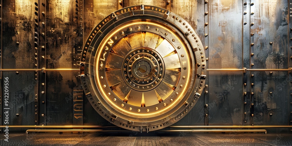 golden bank vault door, copy space