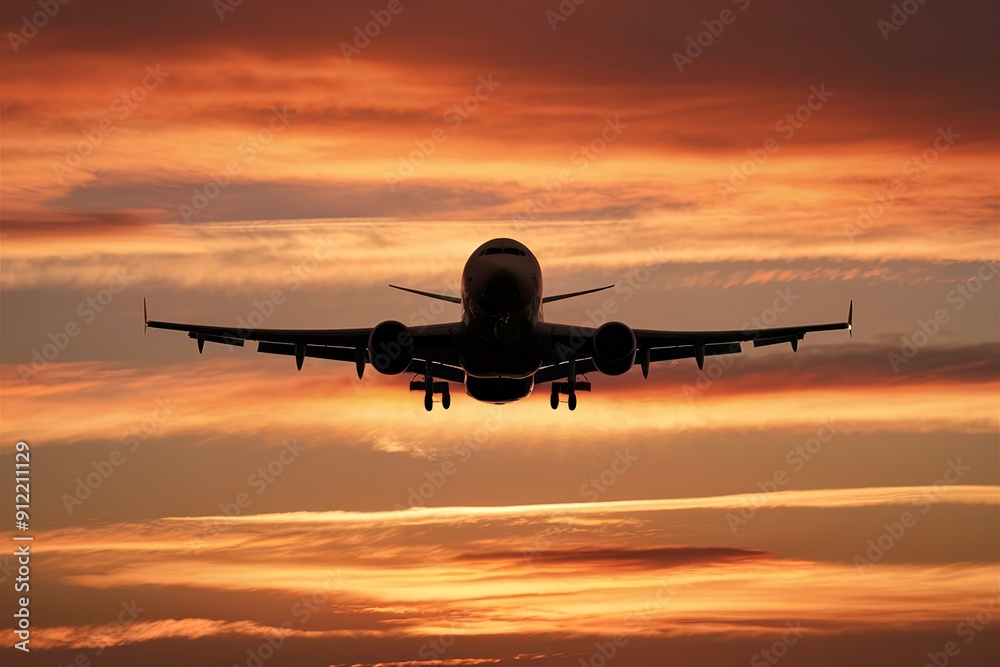 Airplane at sunset - back lit Airplane at sunset - back lit