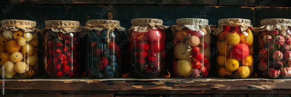 pickled fruits, closed jars pickled fruits, closed jars