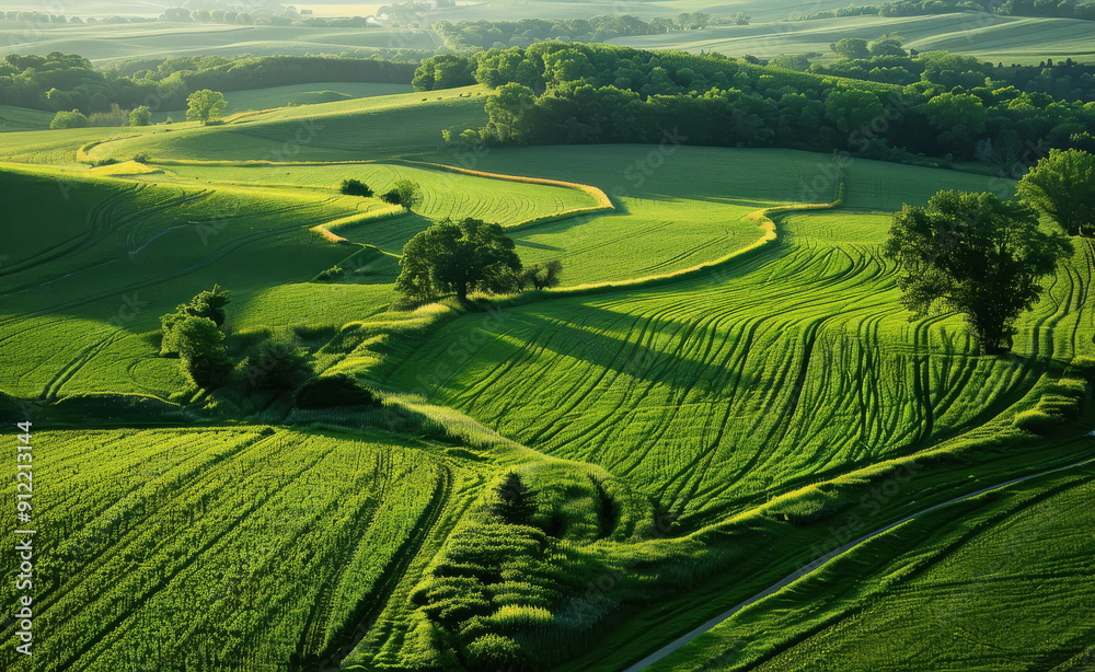 Fototapeta premium high-angle shot of green farmland