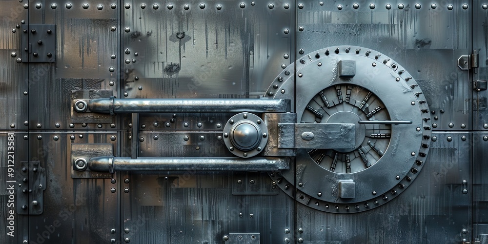 titanium and tungsten bank vault door, copy space titanium and tungsten bank vault door, copy space