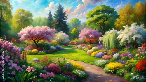 A Symphony of Spring Blossoms: An Impressionistic Garden Oasis AI Generated