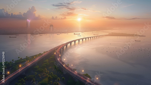 aerial views of sea bridge photo