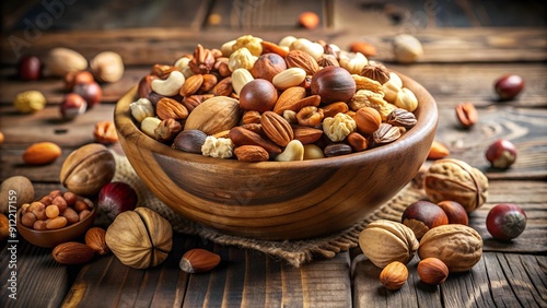 A Tapestry of Crunchy Delights: A Bowl Filled with Diverse Nuts  AI generated photo