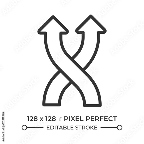 Shuffle linear icon. Crisscross arrows. Multimedia player control. Representing interchange and flexibility. Thin line illustration. Contour symbol. Vector outline drawing. Editable stroke