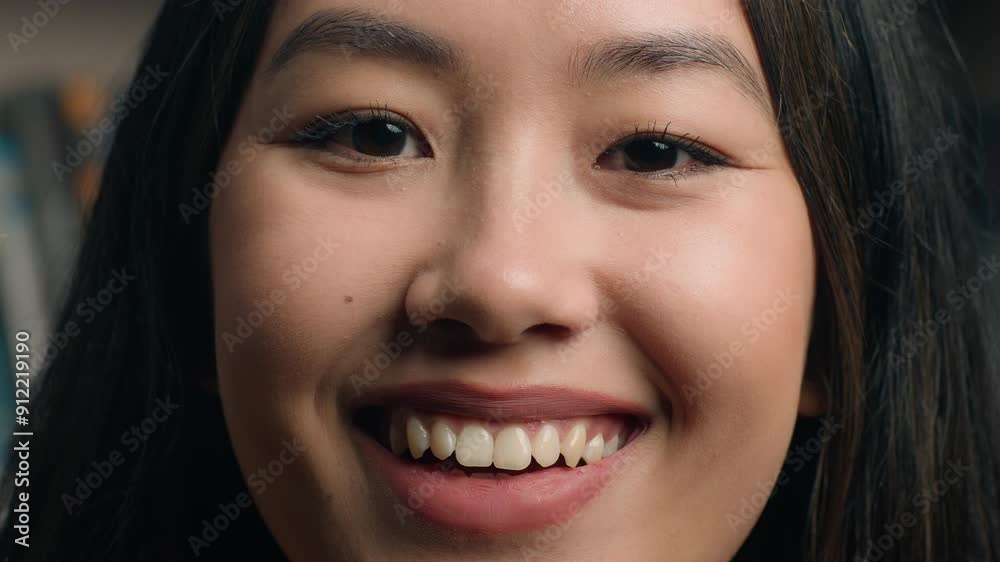 Close-up female face happy asian woman girl lady client customer smiling with white healthy teeth looking at camera satisfied with service dental clinic affordable medicine healthcare dentistry Close-up female face happy asian woman girl lady client customer smiling with white healthy teeth looking at camera satisfied with service dental clinic affordable medicine healthcare dentistry