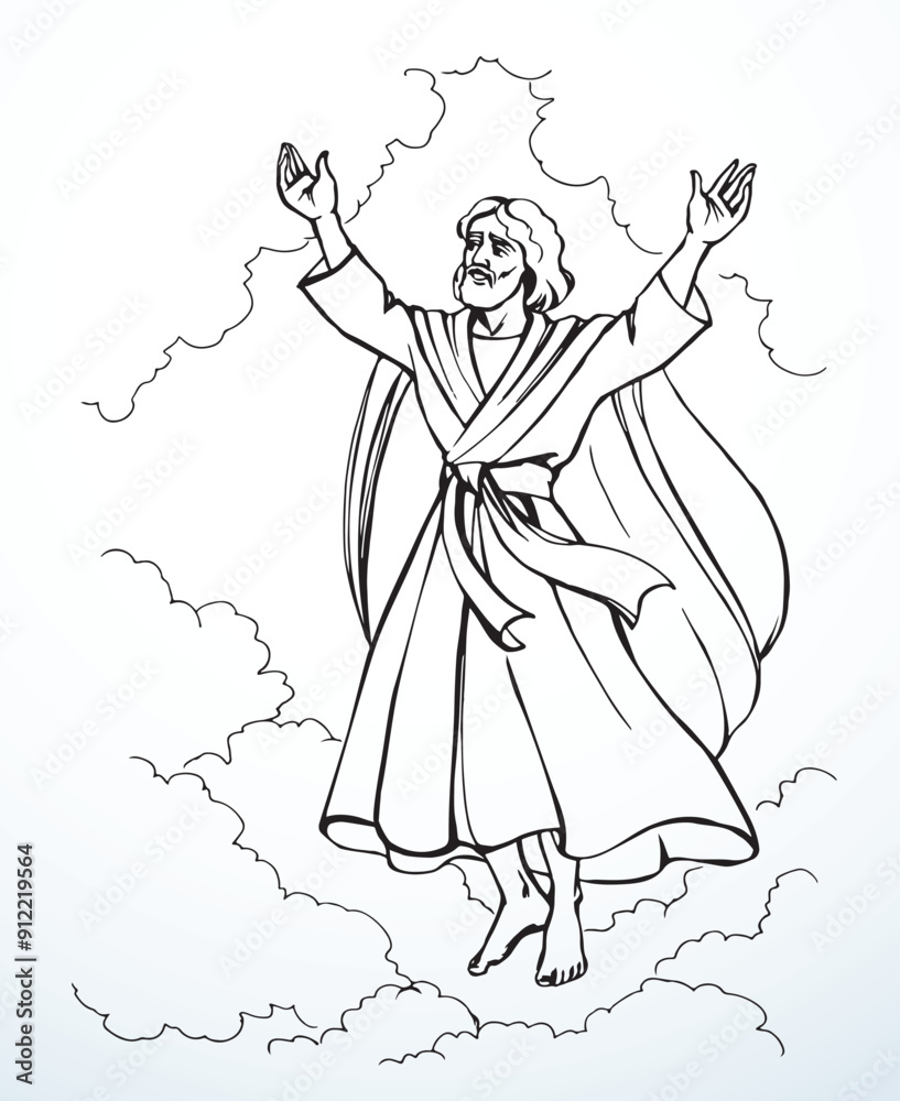 Fototapeta premium Vector drawing. Jesus ascends into heaven