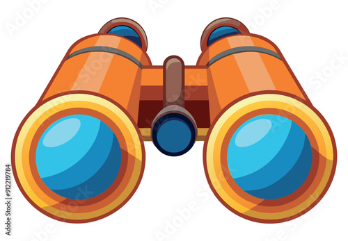 Cartoon orange binoculars with blue lenses. Vector illustration