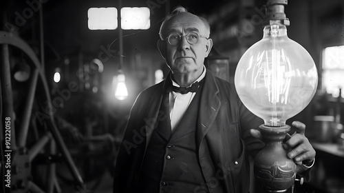 Thomas Edison Holding His Light Bulb Invention