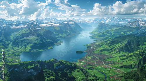 beautiful aerial view of lake lucerne