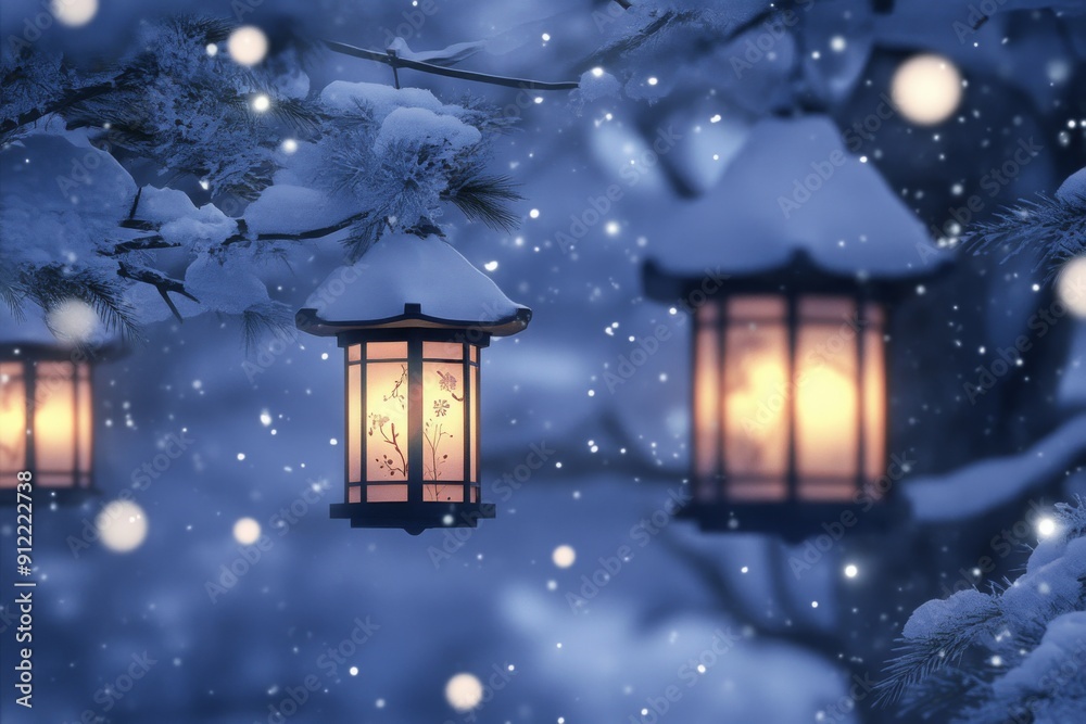 Glowing Snow Lanterns: An Animated Snow Scene with Lanterns Illuminating the Winter Night Glowing Snow Lanterns: An Animated Snow Scene with Lanterns Illuminating the Winter Night