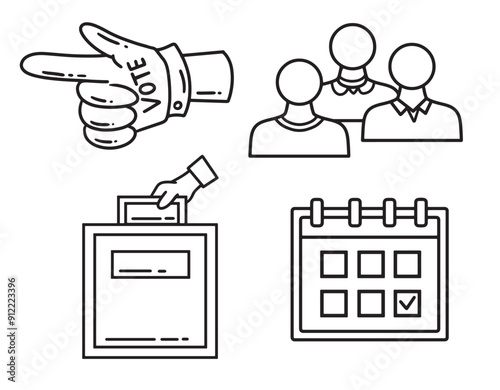 Lineart icon election and voting day with democracy social politic