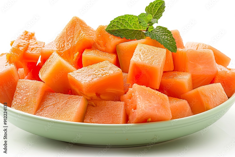Fresh Papaya Cubes in Bowl Fresh Papaya Cubes in Bowl