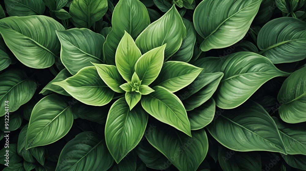 Obraz premium Top view of a green plant on a background with copy space image.