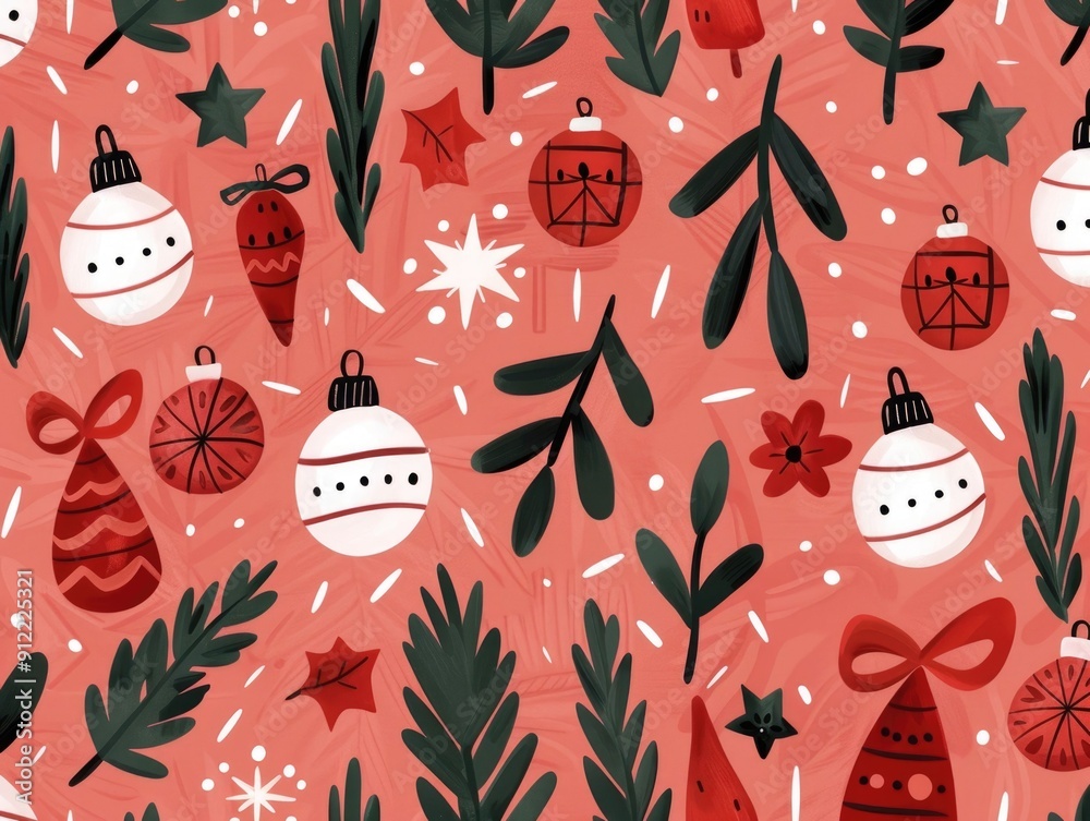 Vibrant and whimsical hand drawn doodle art featuring a lively mix of holiday themed elements like ornaments stars flowers leaves and other festive decorative details creating a seamless Vibrant and whimsical hand drawn doodle art featuring a lively mix of holiday themed elements like ornaments stars flowers leaves and other festive decorative details creating a seamless