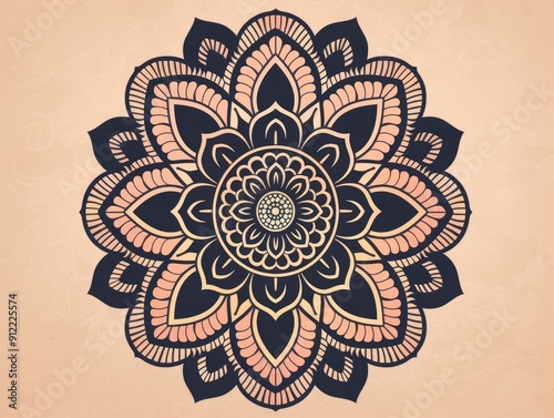 Beautifully crafted doodle art mandala with an intricate pattern of organic floral elements radial symmetry and vibrant colors  This visually stunning design creates a calming photo