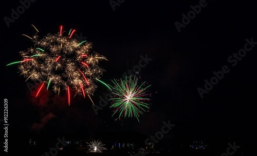 Long exposure shot of vibrant fireworks in the night sky for the 4th of July photo