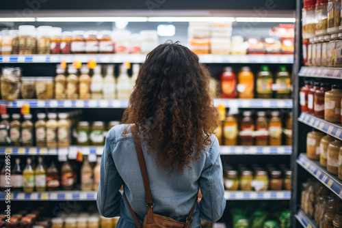 Woman in Denim Jacket in Supermarket