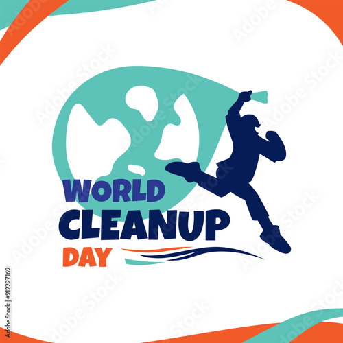 world cleanup day. hand vector that carries garbage. paper art. green. creative design.